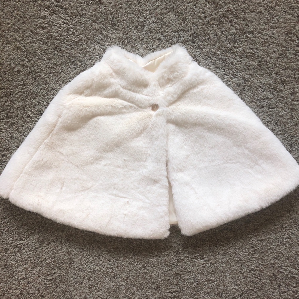 Ruby and Bloom toddler faux fur shawl with button